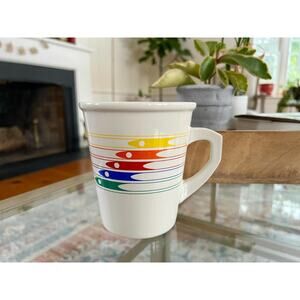 Vintage 1986 FTDA Retro Rainbow Arrow Rocket Coffee Mug Cup Retro Japan. Pride